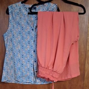 Nine West Coral and Patterned Pantsuit